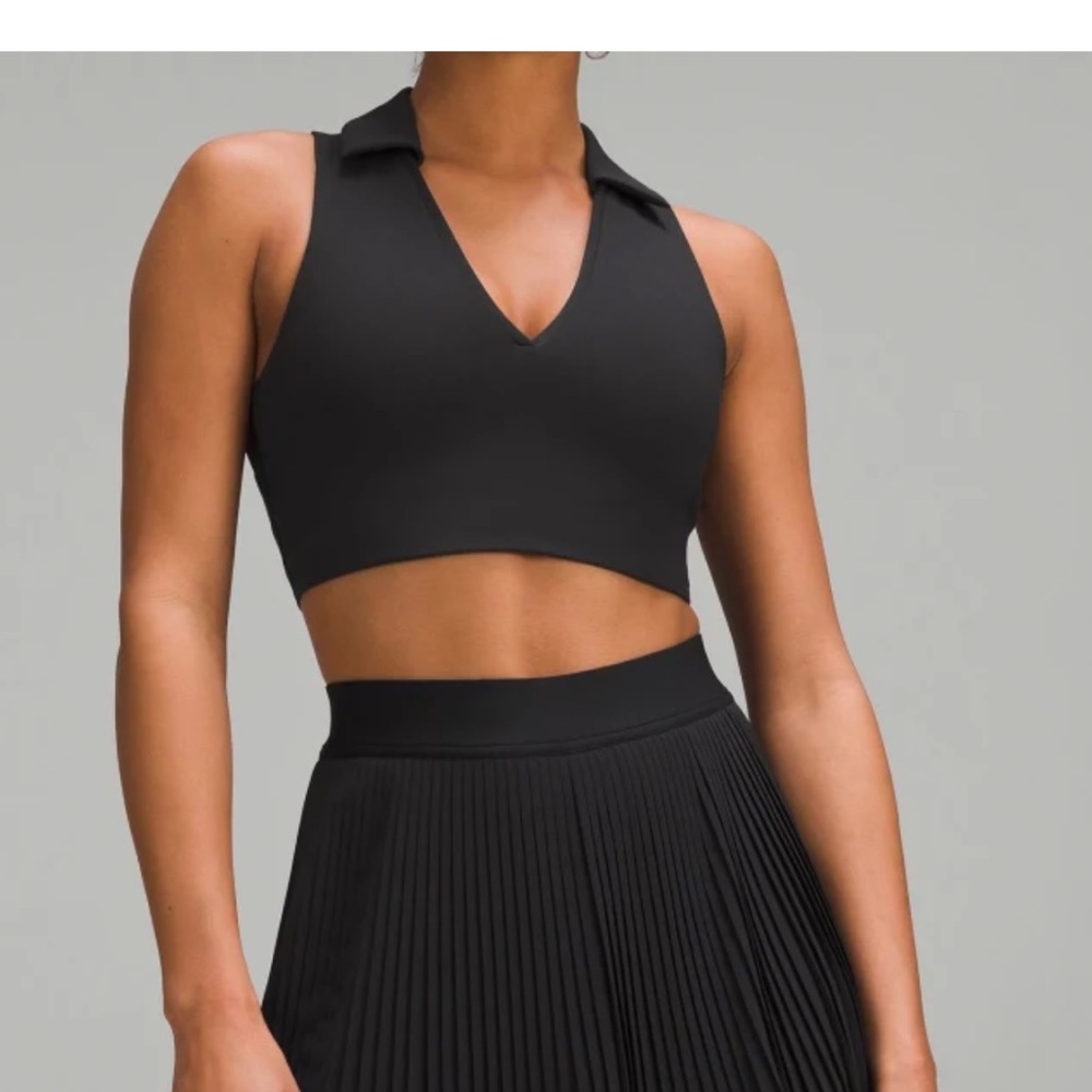 lululemon | ‎ Black Collared V-Neck Cropped Tank/Sports Bra